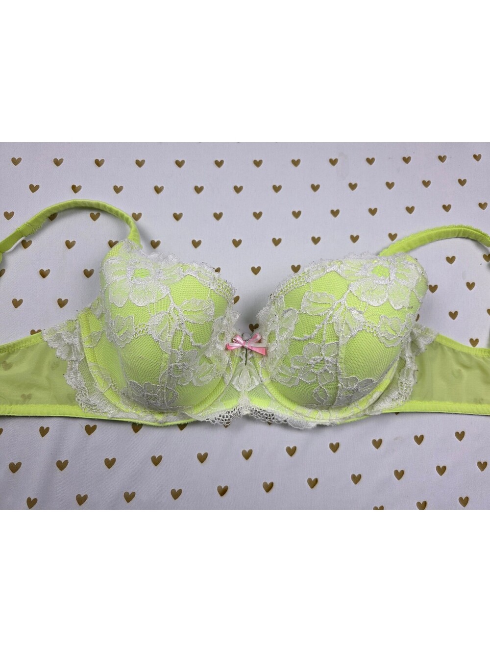 Victorias Secret Neon Lace Accent Lined Demi Balconette Bra 32DDD